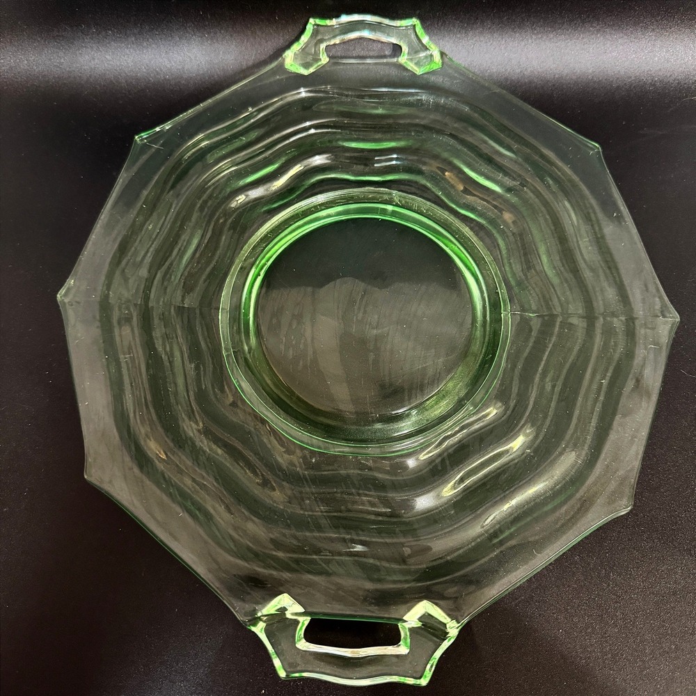 Jenkins Ocean Wave Uranium Glass Handled Cake Plate Platter #190 Depression - Picture 3 of 16